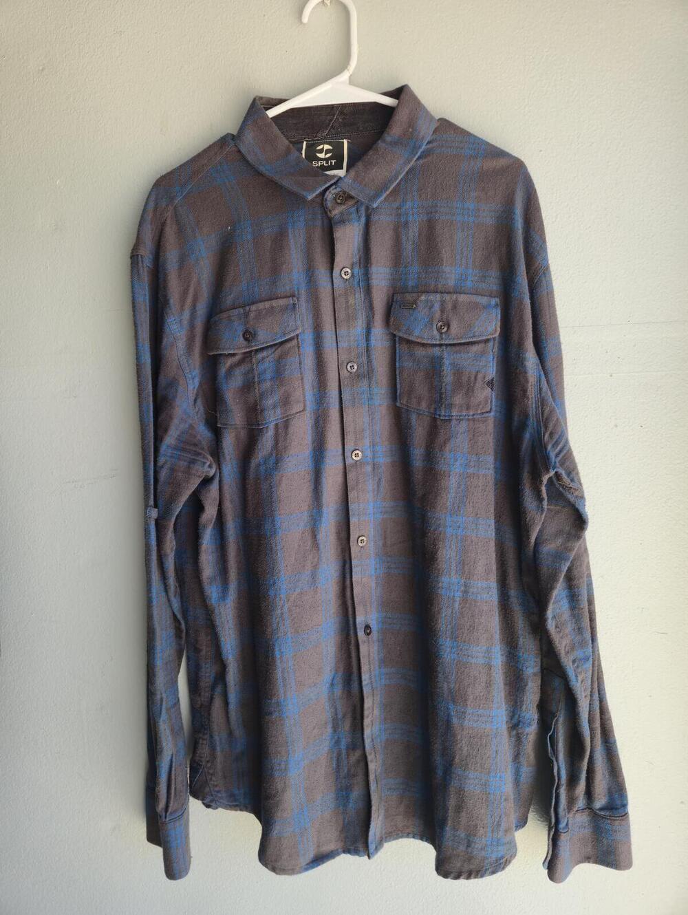 Vintage 90s Streetwear SPLIT Men's XL Long Sleeve Plaid Button-Up Shirt